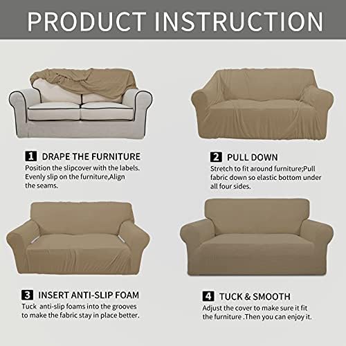 Easy-Going Stretch Loveseat Couch Covers Washable Tan - Image 5