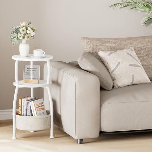 Small Round Side Table for Living Room with Storage Basket, 11.81in - Image 2