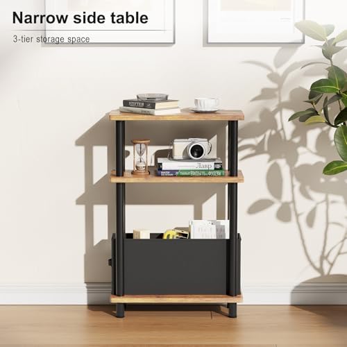 Apicizon Narrow Side Table with Fabric Basket, 3-Tier End Table,Brown Black - Image 4