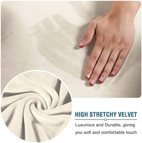 H.VERSAILTEX Rich Velvet Stretch 2 Piece Cover Chair Slipcover Sofa Cover Furniture Protector Couch Soft with Elastic Bottom Chair Couch Cover with Arms Width Up to 49 Inch(Chair, Ivory) - Image 5