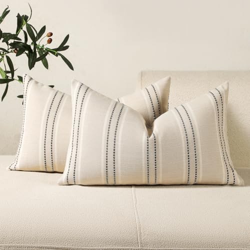 Hckot Decorative Lumbar Throw Pillow Covers 12x20 Striped Pillow Cover Grey by Hckot