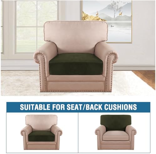 H.VERSAILTEX Velvet Stretch Couch Cushion Cover Plush Cushion Slipcover for Chair Cushion Furniture Protector Seat Cushion Sofa Cover (1 Piece Armchair Cushion Covers, Olive) - Image 3