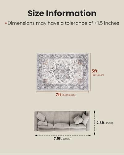 AMADA HOMEFURNISHING 5x7 Area Rugs, Washable Living Room Rug Low-Profile with Non-Slip Backing & Durable Edge Binding, Vintage 5x7 Rugs for Living Room, Bedroom, Dinning Room - Image 2