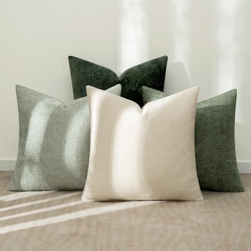 MIULEE Soft Decorative Chenille Pillow Covers Green 20x20 Pack of 4 - Image 3