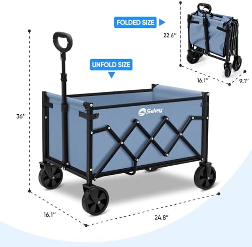 Sekey Lightweight Collapsible Wagon, 220 lb Capacity, Quick-Fold Cart - Image 7