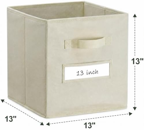 Storage Bins,13 Inch Cube Storage Bin with Labels,6pcs,Beige - Image 3