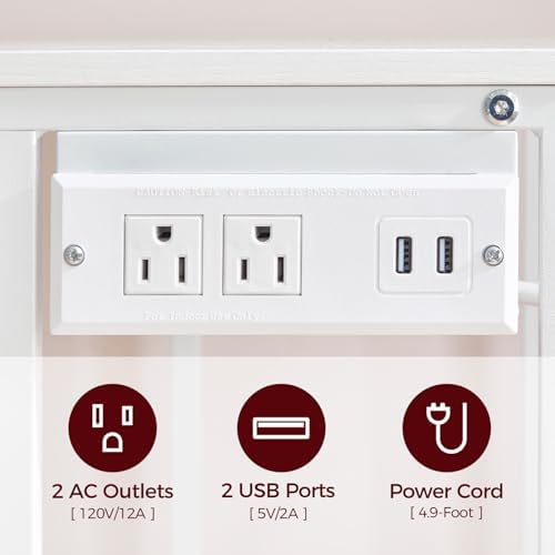MAHANCRIS Mobile Printer Stand, 3-Tier Industrial Printer Cart with 2 AC Outlets and 2 USB Ports, Rolling Printer Table on Wheels for Home Offices Kitchen Organization Rack, White PTWT78E01 - Image 5