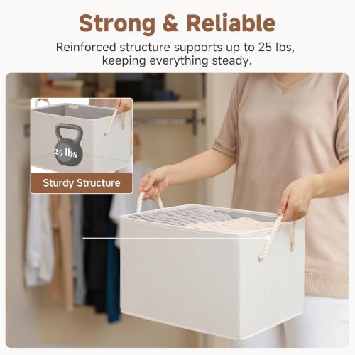 StorageWorks Fabric Storage Bins with Rope Handles, Beige, Extra Large - Image 6