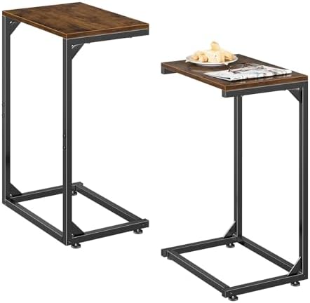 Simple Trending C Shaped Side Table, Small End Table Set of 2, TV Trays Sofa Couch Table for Living Room, Bedside, Rustic Brown by SimpleTrending