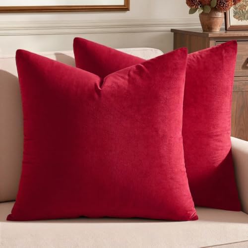 MIULEE Velvet Throw Pillow Covers 20x20 Inch Pack of 2 Red by MIULEE