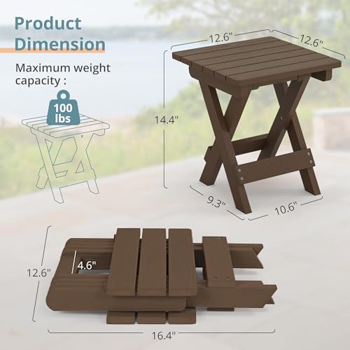 LUE BONA Small Outdoor Folding Side Table HDPS14 Inch Height, Dark Brown - Image 3