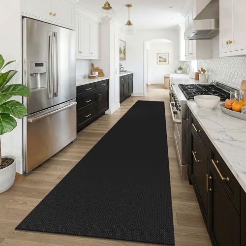 KOZYFLY Black 3x16 Runners Rugs for Hallway, Extra Long Washable Runner Rug, Woven Non Slip Kitchen Runner, Cotton Entryway Rug, Floor Carpet for Entry, Aisle, Hall, Black/Dark Grey - Image 2
