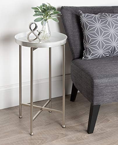 Kate and Laurel Celia Round Metal Foldable Tray Accent Table, White with Silver Base - Image 2