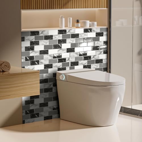 Art3d 10-Pack Marble Wall Tiles Peel and Stick Backsplash, Black White Grey - Image 3