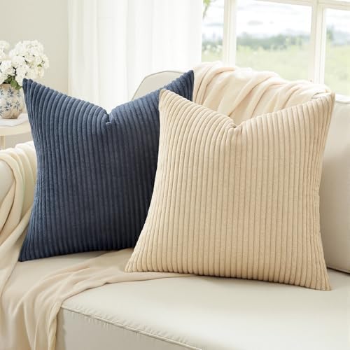 Topfinel Pack of 4 Decorative 22x22 Inch Velvet Pillow Covers Boho Couch Throw Pillows Blue and Yellow Farmhouse for Bed Accent Modern Pillowcase Sofa Livingroom Home Decor - Image 2