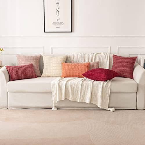 MIULEE Corduroy Decorative Throw Pillow Covers 20x20 Crimson Pack of 2 - Image 3