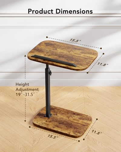 HUANUO TV Tray with Height Adjustment, 360° Swivel, 90° Tilt, Rustic Brown - Image 2