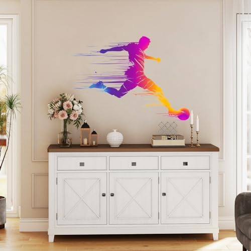 ANNA QUEEN Soccer Player Wall Decals Peel and Stick, Football Kick Silhouette Wall Stickers, Sports Wall Decor Removable Vinyl Wall Art for Boys Bedroom Game Room - Image 3