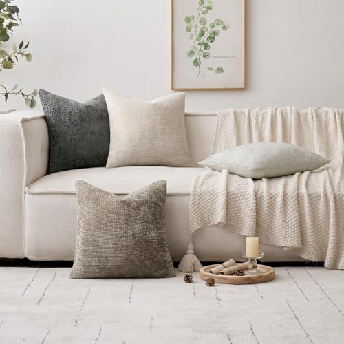 MIULEE Soft Decorative Chenille Euro Pillow Covers Neutral 26x26 Pack of 4 - Image 5