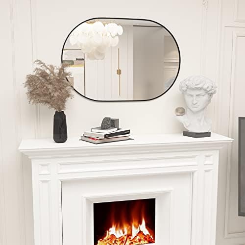 Oval Bathroom Mirror Capsule Wall Mirror, 24"x36" Black Vanity Wall Mounted Mirror, Large Modern Pill Mirrors with Metal Frame, Decor for Entryway, Bedroom, Living Room - Image 6