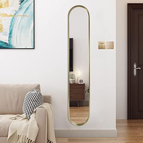 OUSHUAI Gold Full Length Oval Mirror,Narrow Capsule Long Mirrors with Metal Frame for Entryway,Hallway,Living Room 44"X8" (1pc) by OUSHUAI