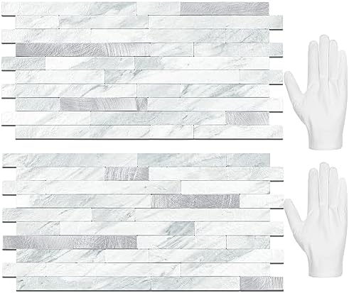 STICKGOO Peel and Stick Backsplash Tile, Volakas White with Silver Metal by STICKGOO