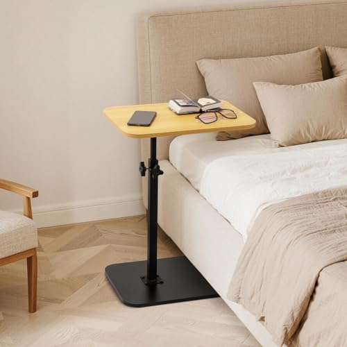 ZEAPTAC C-Shaped Side Table, 360° Swivel Height Adjustable, Lightweight Portable TV Tray Snack End Table for Couch Sofa Bed Small Spaces-Oak - Image 5
