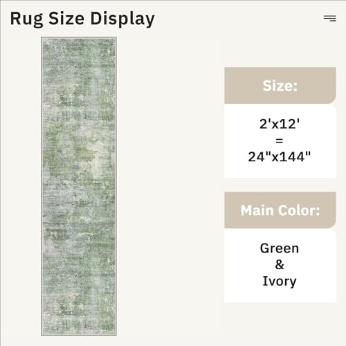 Soalmost Abstract Runner Rug 2x12 Hallway Kitchen Runners Green/Ivory - Image 5