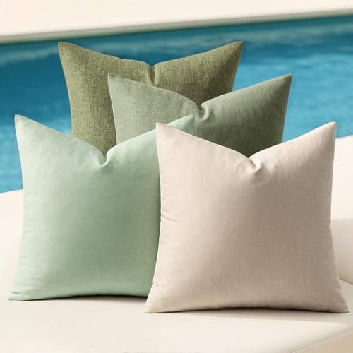 MIULEE Pack of 4 Decorative Outdoor Throw Pillow Covers Linen Waterproof Pillow Covers Summer Farmhouse Cushion Cases for Patio Garden Tent Balcony Couch Sofa 18x18 Inch Light Green by MIULEE