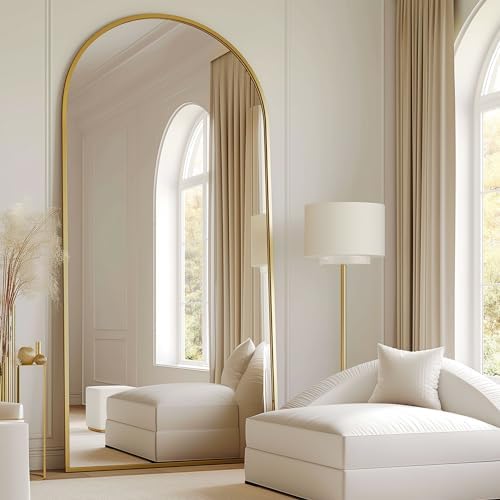 76''x34'' Arched Floor Mirror, Full Length Body Mirror with Stand, Modern & Contemporary Design, Aluminum Alloy Frame (Gold) by TinyTimes