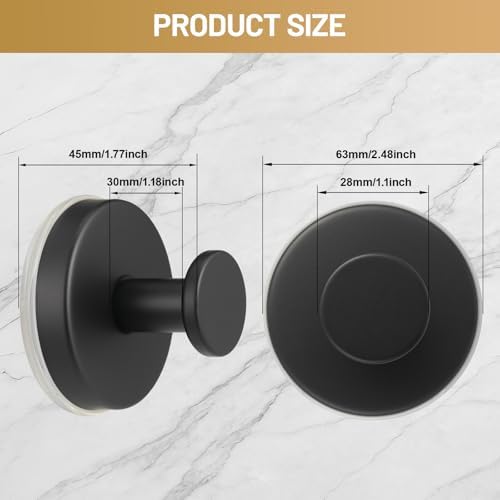 Suction Cup Hooks for Shower No-Drill Bathroom Hooks for Towels, Robes, Loofah Mountable on Bathroom Walls, Kitchen, Glass, Mirrors, Tile and Smooth,Non-Porous Surfaces (4, Matte Black) - Image 7