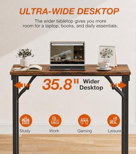 XBurmo Folding Desk Foldable Table, No Assembly 35.8" Foldable Desk Space-Saving Workstation for Small Space, Computer Table, Flat Storage for Home Office, Bedroom, Dorm, Study Room, Rustic Brown - Image 6