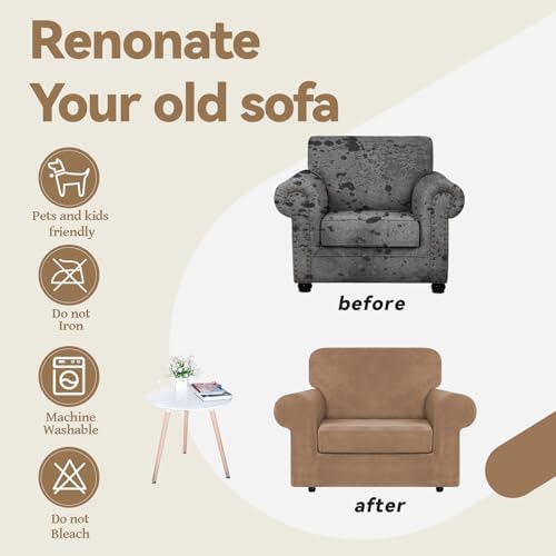 WEERRW Velvet Stretch 2 Pieces Chair Sofa Slipcovers Washable, Light Brown - Image 5