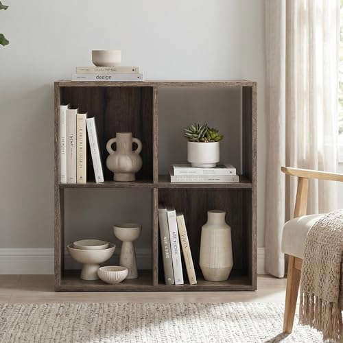 Signature Design by Ashley 4 Cube Organizer Small Bookshelf Bookcase, Brown - Image 2