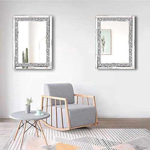 Meetart Crystal Crush Diamond Silver Mirror 11'' x 15''2 PCS, Frameless Stylish Gorgeous Diamond Decor Glam Glass Mirror. for Bedroom Bathroom Hanging Mirror Home for Wall Decor. - Image 5