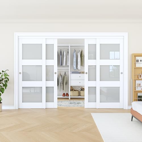 Sliding Closet Door 120"x80", 3 Lite Frosted Glass Door, Need to Assemble by AINLARRY