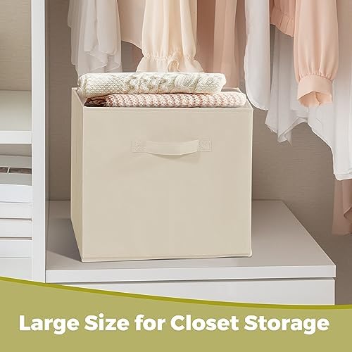 11 Inch Fabric Storage Cubes, Sturdy Foldable Storage Bins, Heavy Duty Cube Organizer for Clothes, Blankets, Shelves, Closets, Bedroom, Living Room, Beige, 7 Pack - Image 6