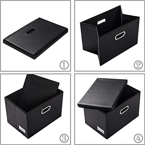 PRANDOM Large Foldable Storage Bins with Lids [3-Pack] Leather Fabric Collapsible Storage Boxes Organizer Containers Baskets Cube with Cover for Home Bedroom Closet Office Black(17.7x11.8x11.8) - Image 5