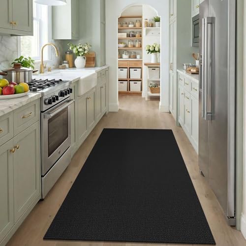 KOZYFLY Black Washable 4x5 Entry Woven Area Rug, Braided Throw Rugs for Entryway, Non Slip Door Mat Indoor Entrance, Flatweave Carpet for Foyer, Bedroom, Dining, Office, Black/Dark Grey - Image 2