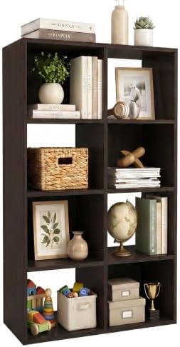 WannabeMyself【Sturdy Build&Easy Assembly】8 Cube Storage Organizer with Anti-Tipping Kits,Reversible Open Back Book Shelf, Bookcase for Living Room,Bedroom,Entrance Hall,Office,24.1×11.4×47.7,Chocolate by WannabeMyself