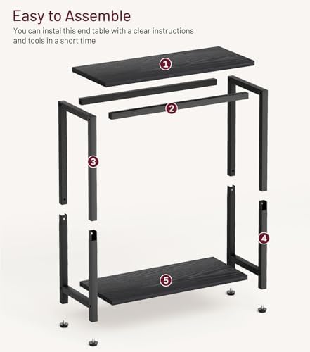 SLEEPING LAMB Narrow Small Side Table for Small Space, 2 Tier Sofa Skinny End Table for Living Room, Bedroom Beside Slim Nightstand, Rustic Black - Image 6