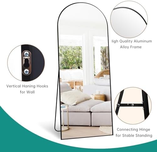 Full Length Mirror, 71''x30'' Floor Mirror with Stand, Arched Wall Mounted Mirror, Large Full Body Mirror with Aluminum Frame Hanging or Leaning for Bedroom, Living Room, Cloakroom (Black) - Image 5