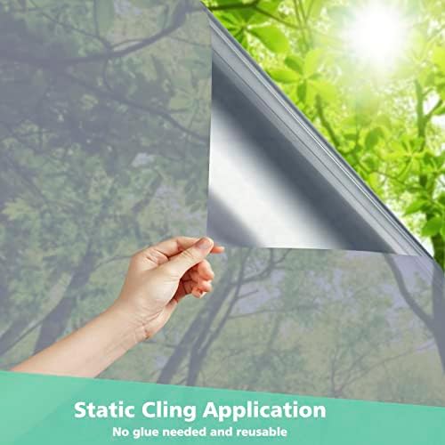 Volcanics One Way Window Privacy Film Sun Blocking Window Tinting Film for Home Heat Control Mirror Tint Film Static Cling Reflective Solar Window Film 23.6 x 78.7 Inches, Black Silver - Image 5