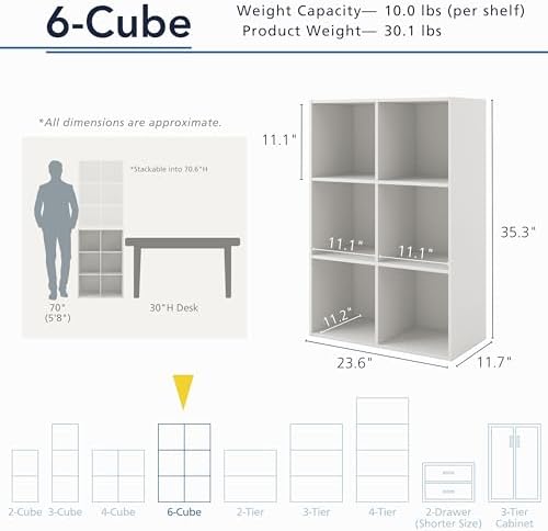 Homes: Inside + Out Apexa 6-Cube Storage Organizer Shelves, Stackable Wood Bookcase Fits Cubby Bins for Organization, Dorm Teen Room Decor & Home Office, Black - Image 3