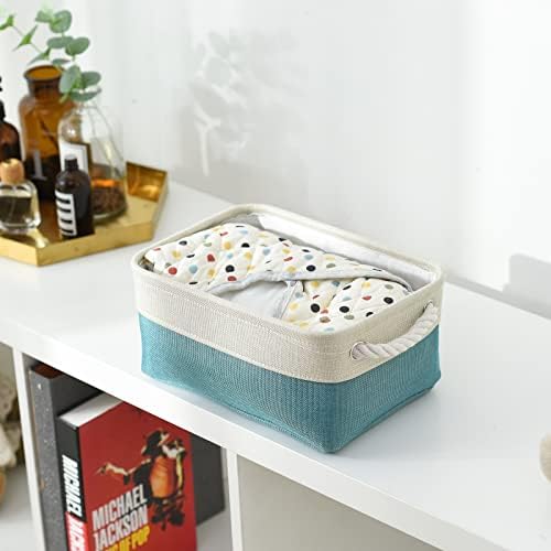 TheWarmHome Fabric Storage Bin with Handles,Storage Basket for Home Storage and Organization, Shelf Basket with Cover for Living Room Bedroom Decor Closet（White & Green,Small ,11.8L×7.9W×5.2H - Image 3