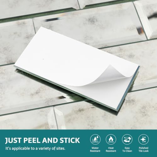 Peel and Stick Mirror Tiles, 3x6 Inch Beveled Mirror Tile Light Antique for Kitchen Bathroom Wall 40 Pcs - Image 4