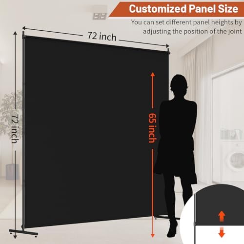 Room Divider, 72x72Inch Large Single Panel Privacy Screen with Thickened Fabric,Freestanding Partition Wall for Room Separation,Portable for Indoor Office,Bedroom,Studio Apartment, Black - Image 5