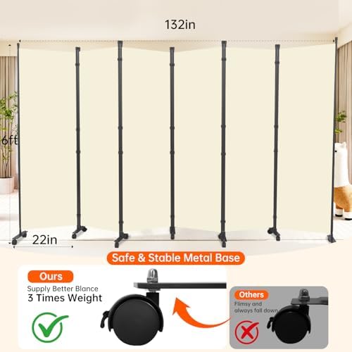 88" W 4 Panel Room Divider, Portable Privacy Screen W/Wheels Freestanding - Image 2