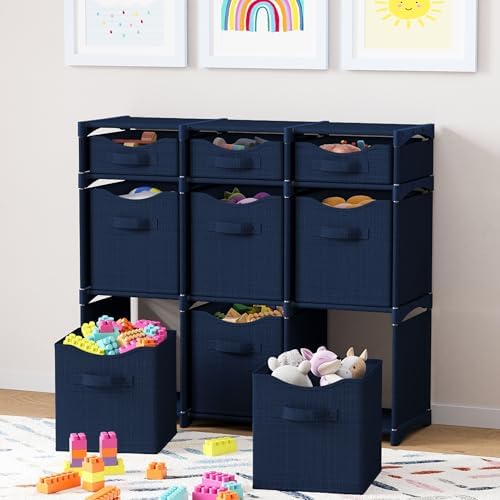 Cube Storage Organizer with Storage Bins Included - The Perfect Closet Organizers and Storage Solution. Includes 9 Storage Cubes, Great For Toy Storage, Closet Storage, Clothes Storage (Navy) - Image 2