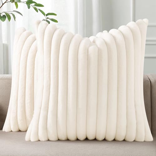 Pallene Faux Fur Decorative Throw Pillow Covers 24x24 Set of 2, Cream White by PALLENE